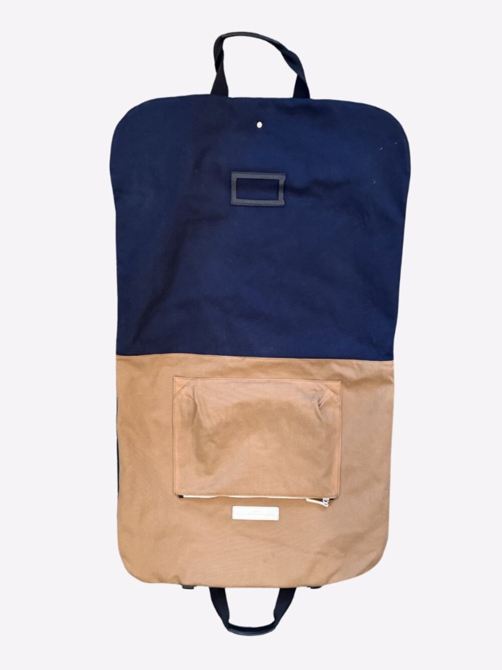 WANT Les Essentials De La Vie Woven Tweed Garment Travel Bag Navy Blue Brown
